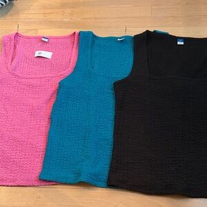 Old Navy Pink, Teal & Black Textured Tank Top Set